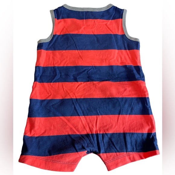 Carter’s Neon Orange & Navy Striped Crab Romper - Picture 2 of 5